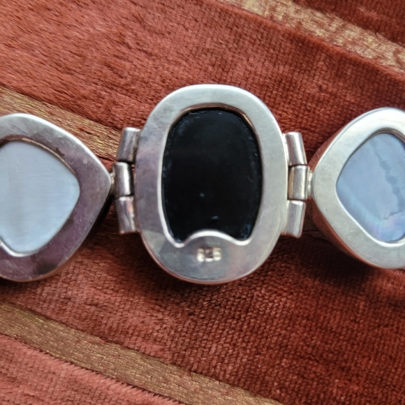 Sterling Silver Bracelet Onyx Vintage - Picture 6 of 9